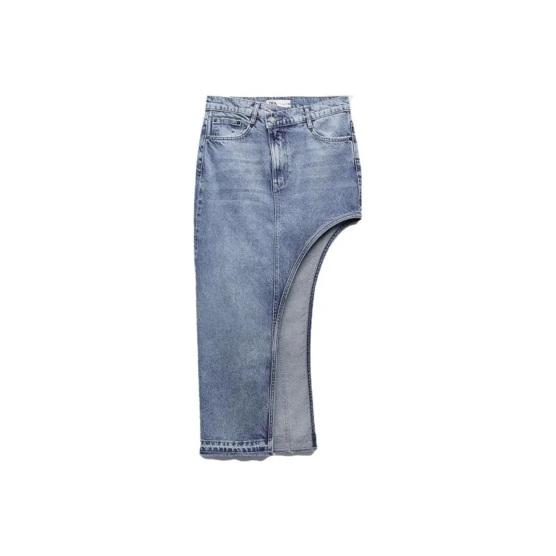 ZARA Denim Long Skirts Women's Medium Blue-0
