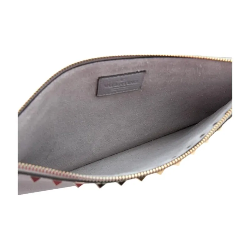Valentino Rockstud Cow Leather Clutch Women's Gray-4