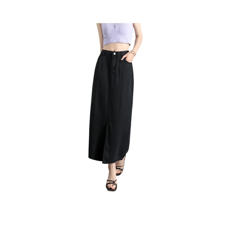Silly Denim Long Skirt Women's Black-0