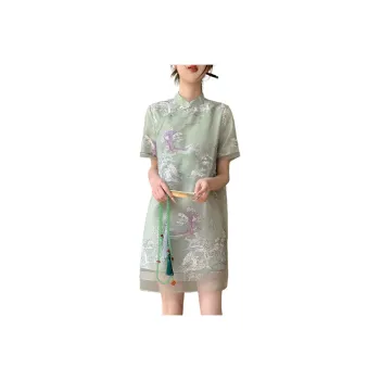 【dme】 Short Sleeved Dresses Women's Light Aqua Green