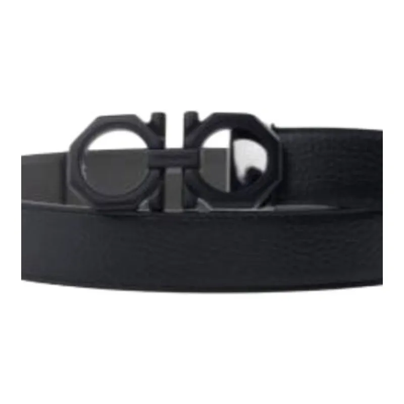 FERRAGAMO Calfskin Leather Belts Men's Black Width 3.2cm-1