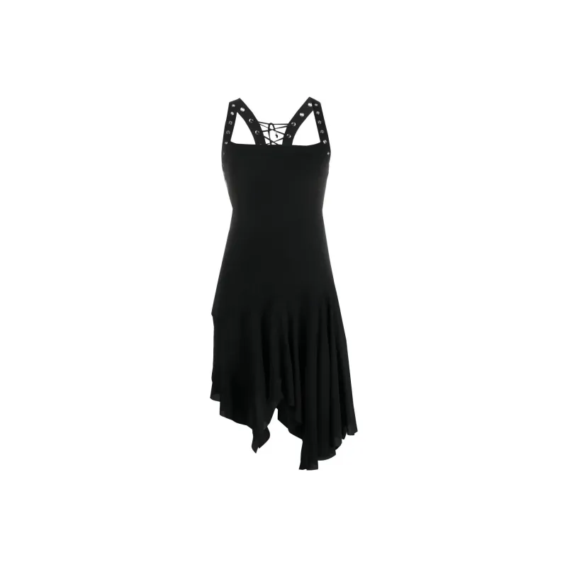 Blumarine Lace up Asymmetric Short Dress-0