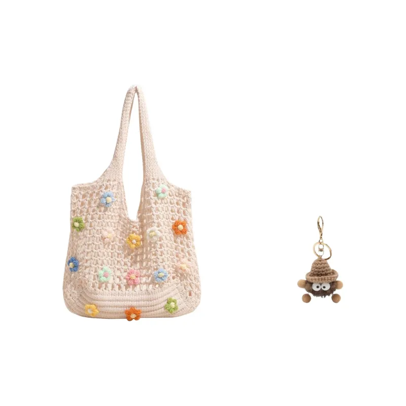 Yalu Chunky Yarn Woven Handbag, Shoulder Bag Women's White/Khaki-14