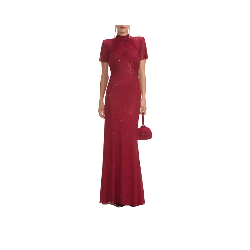 Self-portrait Rhinestone Mesh Midi Dress-0