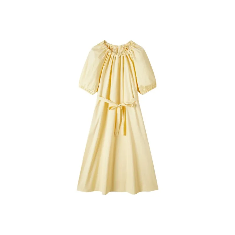 EICHITOO Short Sleeved Dress Women's Light Yellow-0