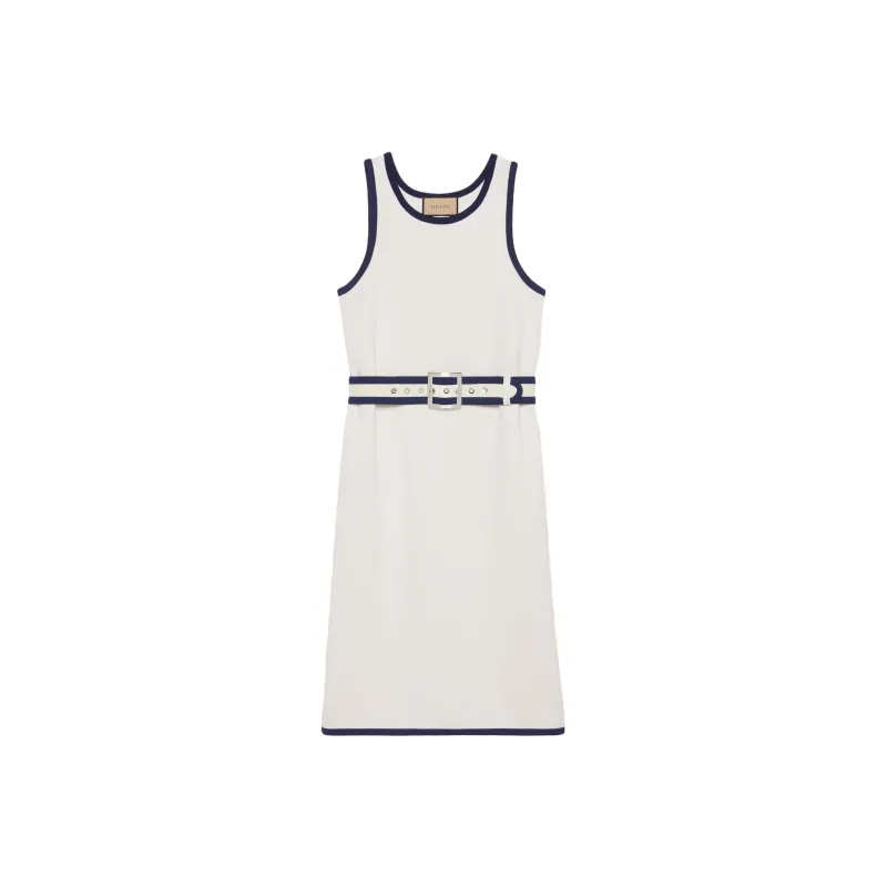 GUCCI Sleeveless Belted Dress White/Navy-0
