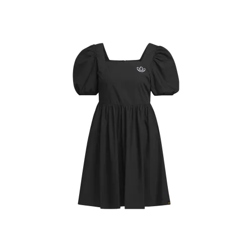 adidas originals X Monkey Kingdoml Women
s Square Neck Lantern Sleeve Dress Black
