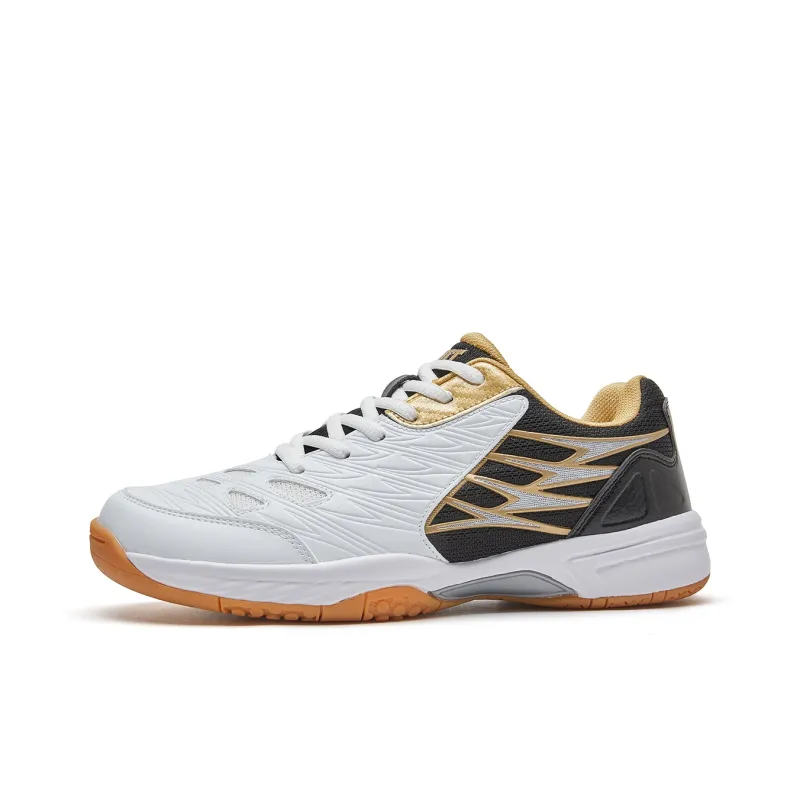 VOIT Cushioning, Slip Resistant, And Abrasion Resistant Low Top Badminton Shoes Unisex White Black Gold-0