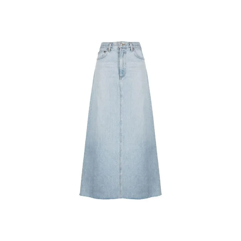AGOLDE Mid Rise Frayed Edge Denim Skirt-0