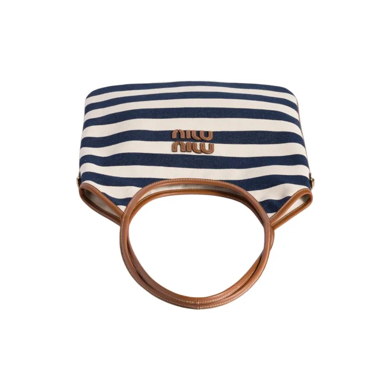 MIU MIU Ivy Canvas Tote Bag, Shopping Bag, Shoulder Bag Women's Blue & White-2
