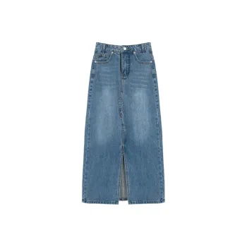 HUASJ Denim Long Skirts Women's Blue