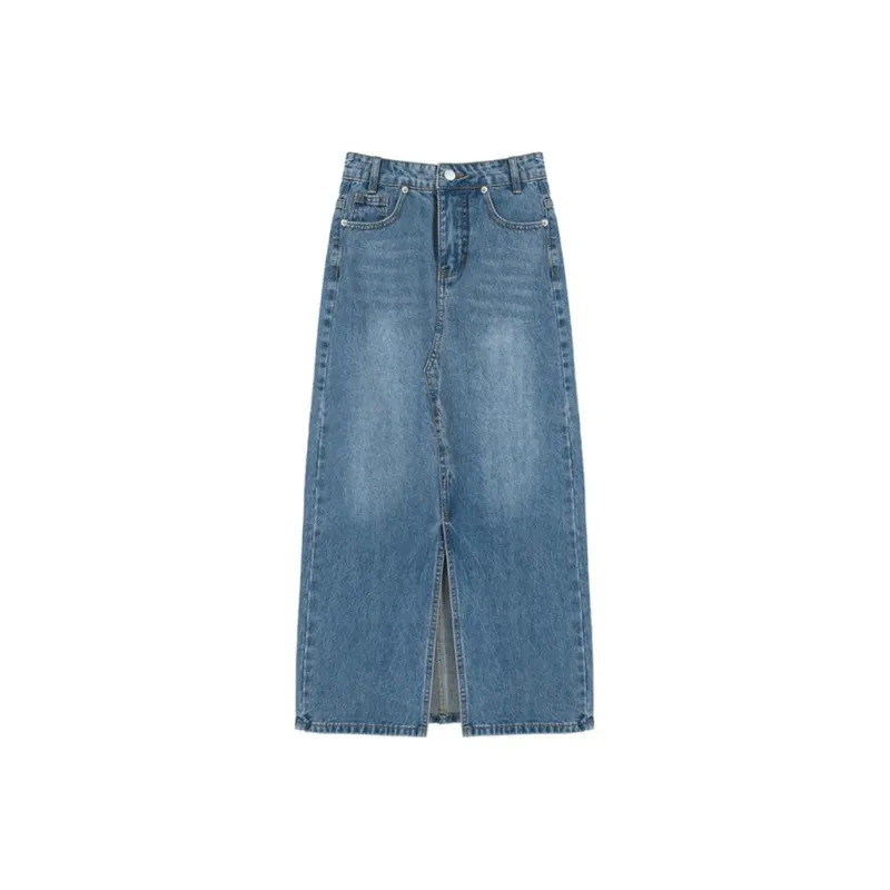 HUASJ Denim Long Skirts Women's Blue-0