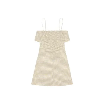 GANNI Gingham Check Printed Thin Strap Mini Dress
