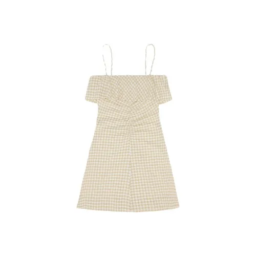 Mo Han Yi Mei Long Sleeved Dresses Womens Beige Check