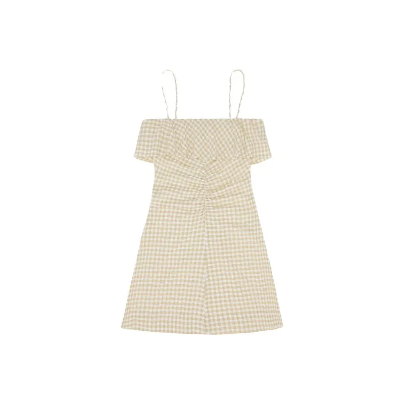 GANNI Gingham Check Printed Thin Strap Mini Dress-0