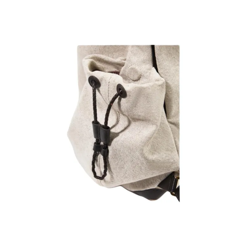 Songmont Cow Leather With Fabric Backpack Tubas Unisex White & Tea Brown & Blue Dyed & Black Clothing Sets-2