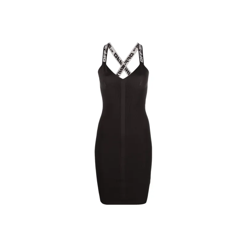 OFF WHITE Logo Straps V neck Mini Dress-0