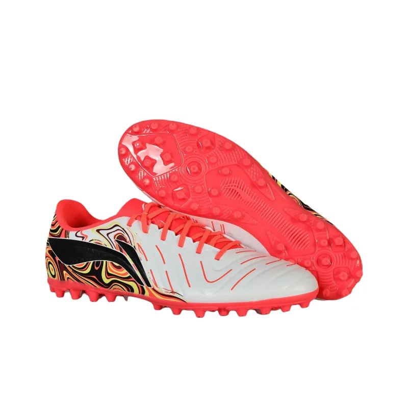 LiNing MG Rubber Short Studs Soccer Shoes Unisex Standard White/Neon Crystal Red-3