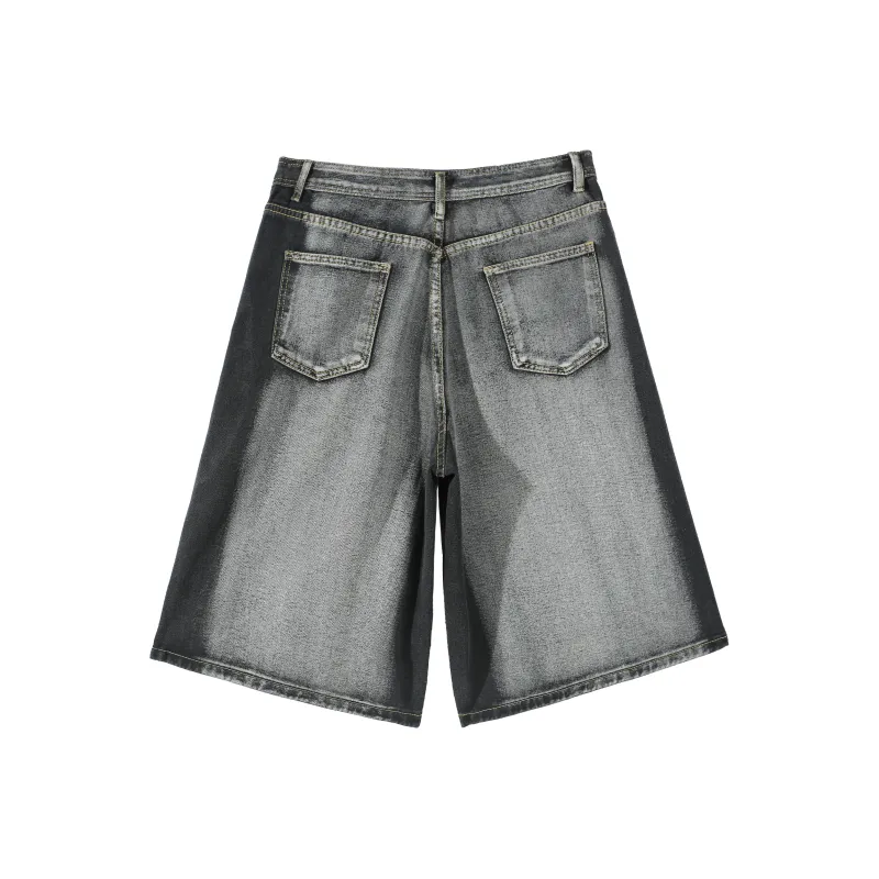 HOKLV Denim Shorts Unisex Black Gray Includes Brand Charm-1
