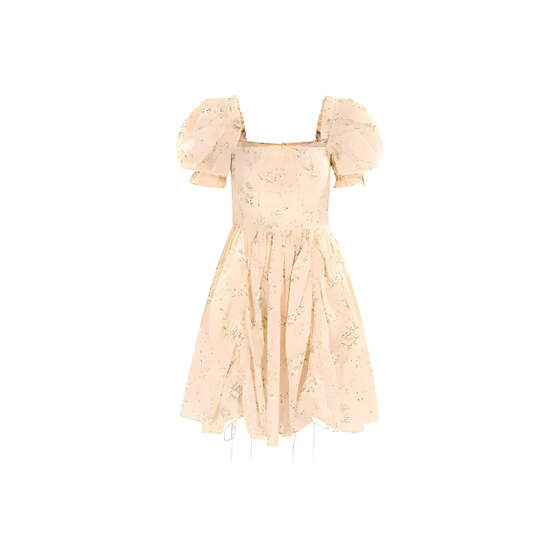 Selkie Collection SS24 Short Sleeved Dress Women's Dark Yellow With Country Green Leaf Print-0