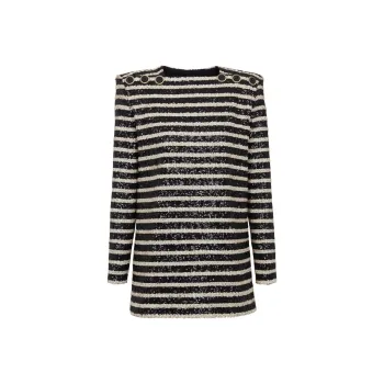 BALMAIN Striped Sequin Embellished Mini Dress