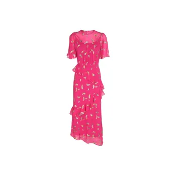 SALONI Silk Embroidered motif Midi Dress