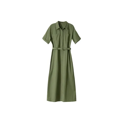 Wbwq Short Sleeved Dresses Women's Olive Green