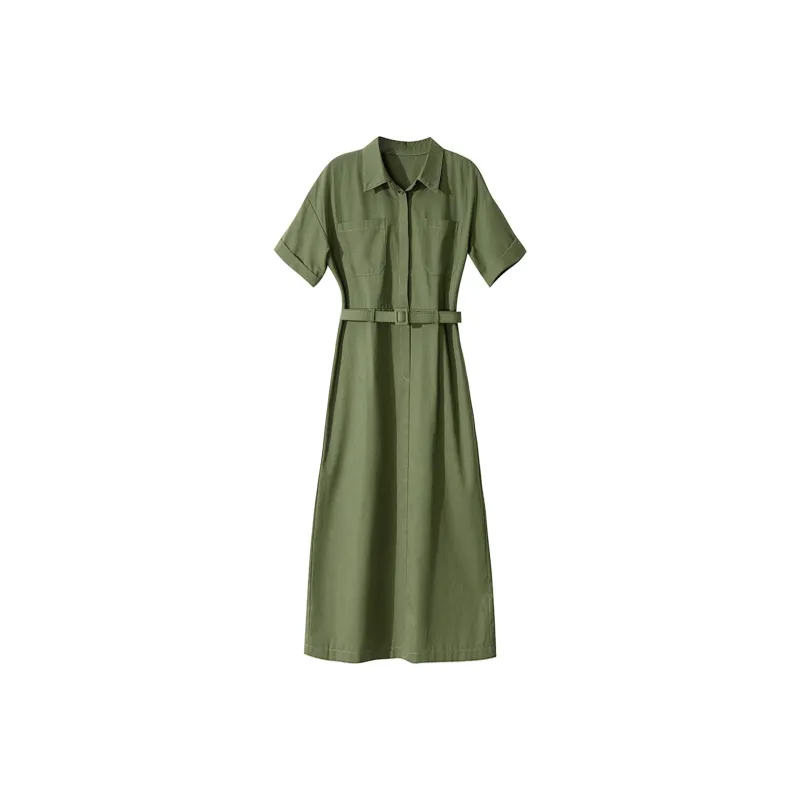Wbwq Short Sleeved Dress Women's Olive Green-0