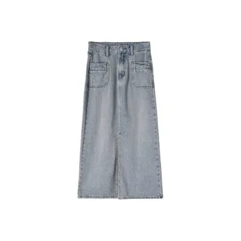 HIPPIEMISS Denim Long Skirts Women's Light Blue