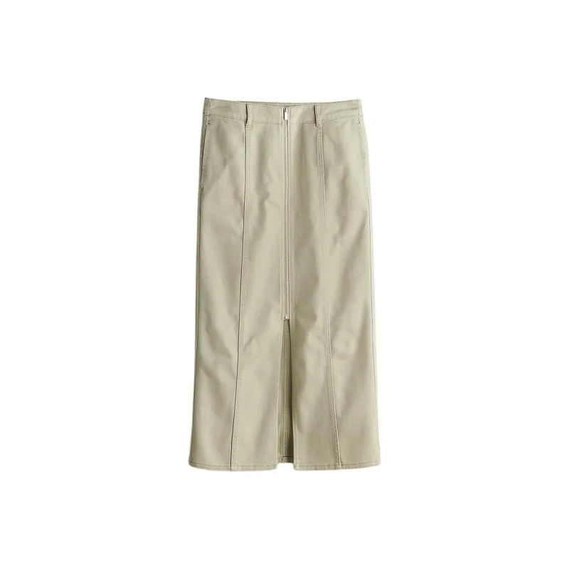 H&M Denim Long Skirts Women's Light Beige-0