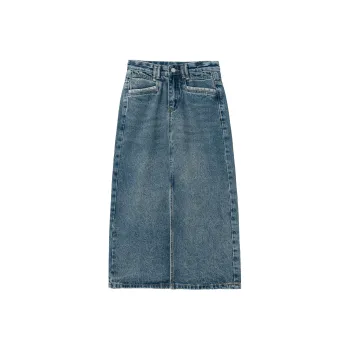 QYPRF Denim Long Skirts Women's Vintage Blue