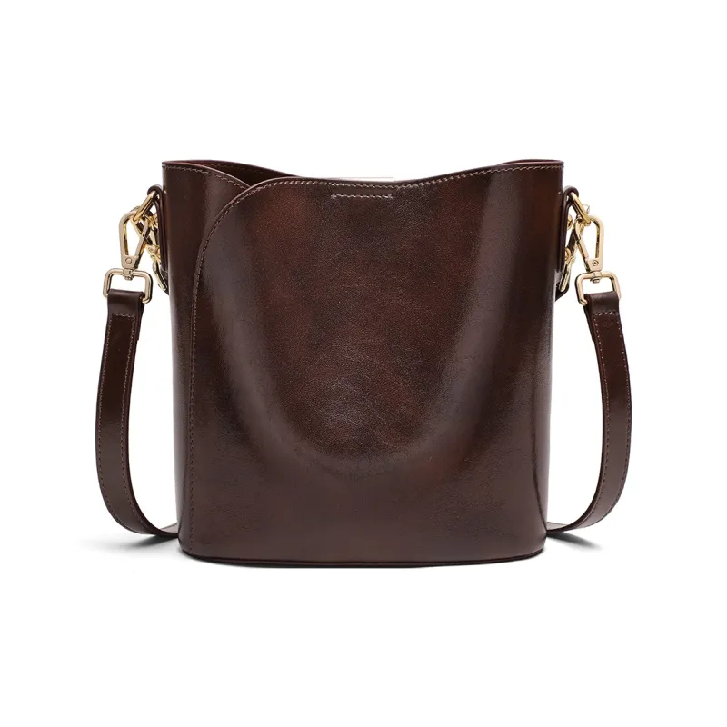 C°BANNER Cow Leather Shoulder Bag, Crossbody Bag, Bucket Bag Medium Size Women's Coffee-3