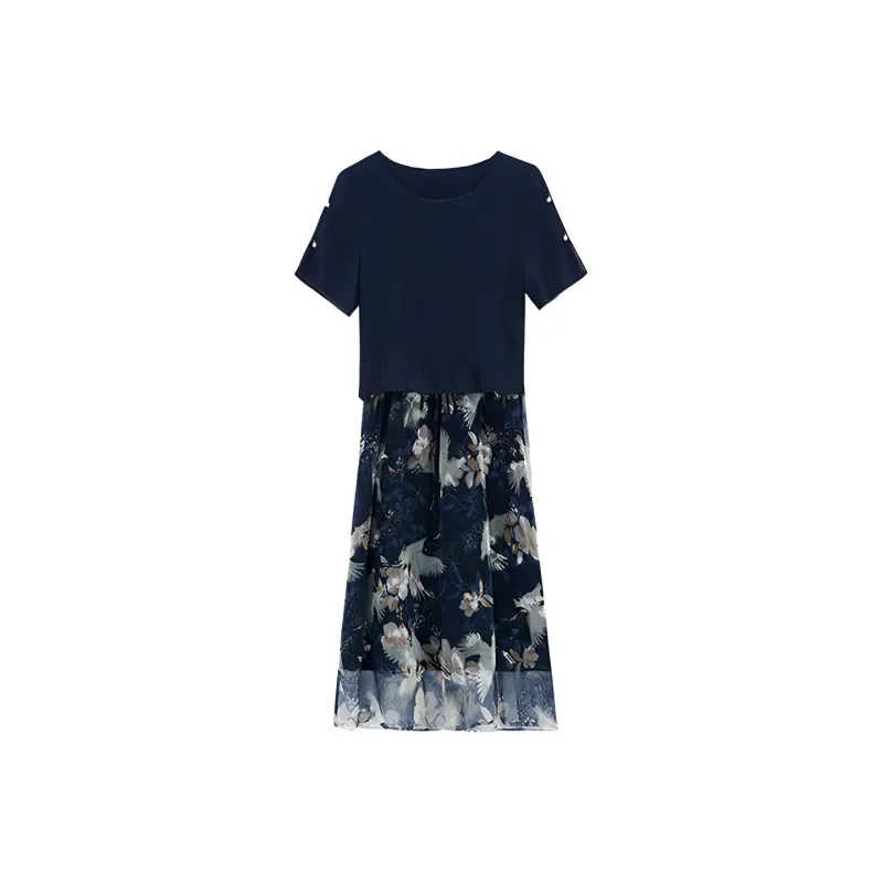 HUASJ Short Sleeved Dresses Women's Navy Blue-0