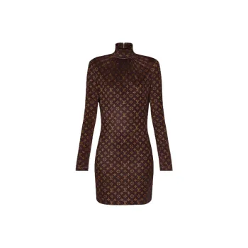 LOUIS VUITTON Long Sleeved Dress Women's Brown