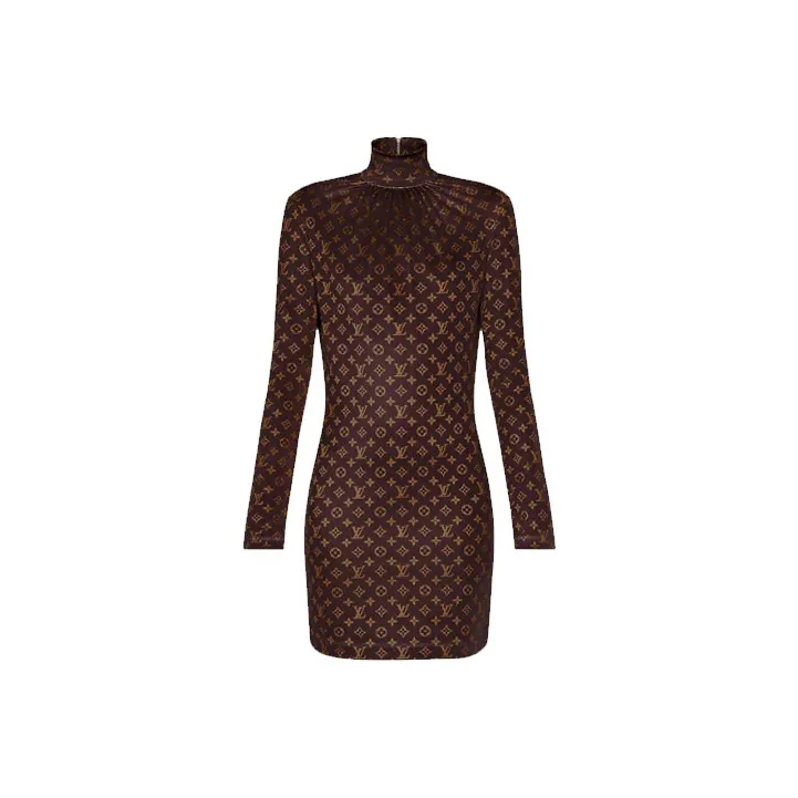 LOUIS VUITTON Long Sleeved Dress Women's Brown-0