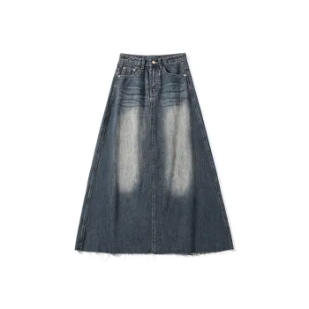 FHMY Denim Long Skirts Women's Vintage Blue