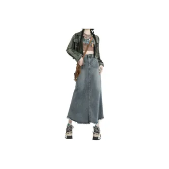 Rose Denim Long Skirts Women's Blue