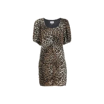GANNI Leopard print Ruched Mini Dress