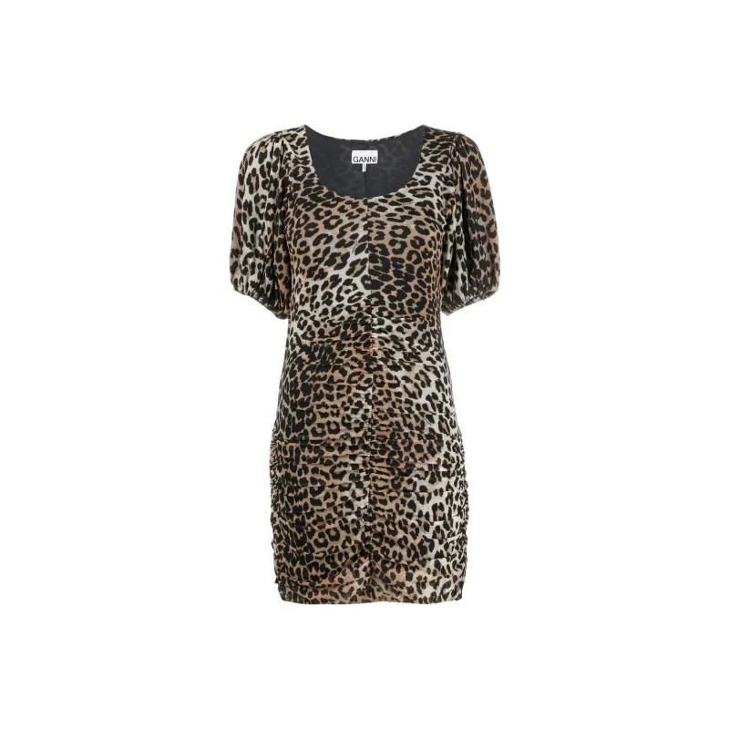GANNI Leopard print Ruched Mini Dress-0