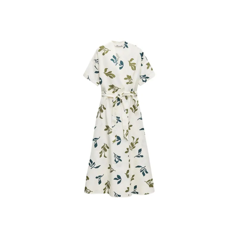 ZARA Short Sleeved Dress Women's White-0
