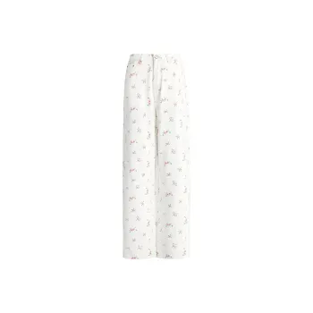 ZAZN Jeans Women's Ecru With Small Red Flower Print