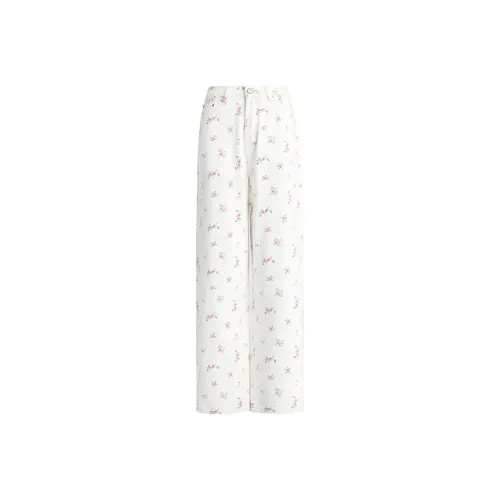 ZAZN Jeans Women's Ecru With Small Red Flower Print