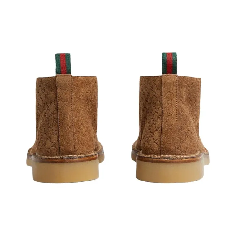 GUCCI Web Ankle Boots Men's Brown-4