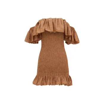 SAINT LAURENT Short Sleeved Dresses Women's Caramel
