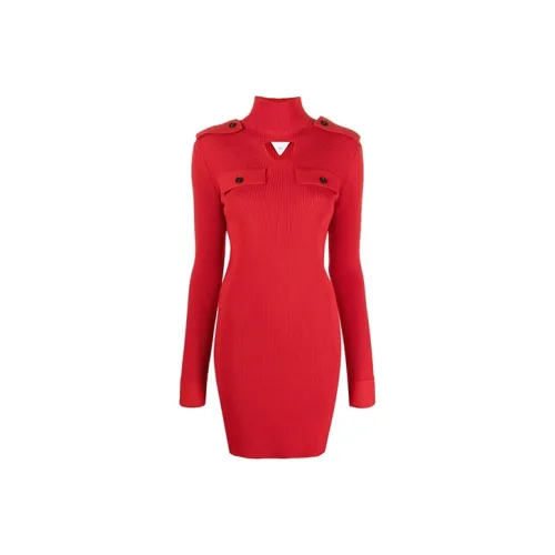 Bottega Veneta Long Sleeved Dresses Women's Red