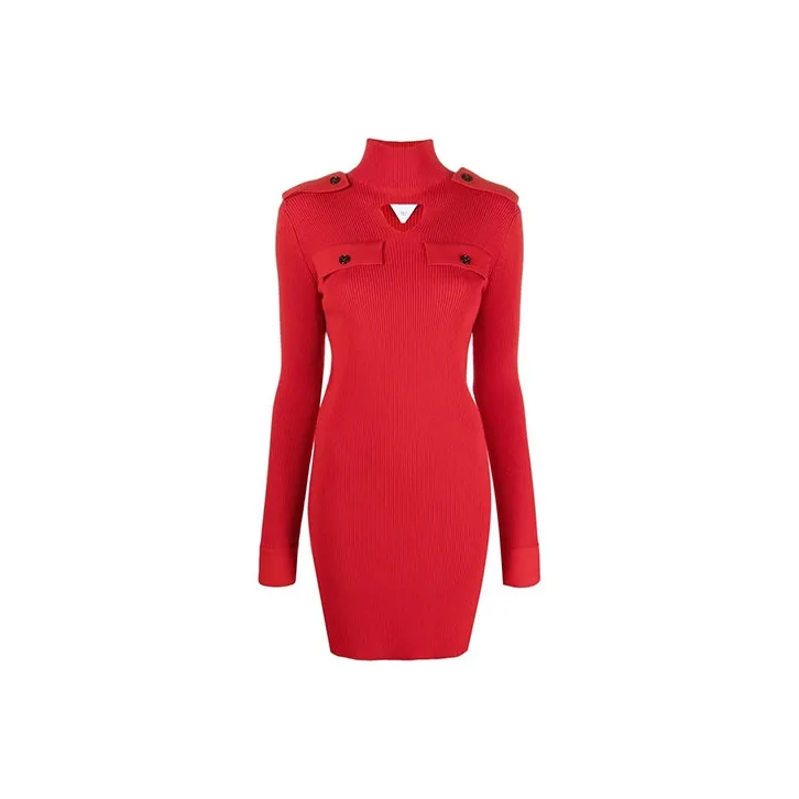 Bottega Veneta Long Sleeved Dresses Women's Red-0