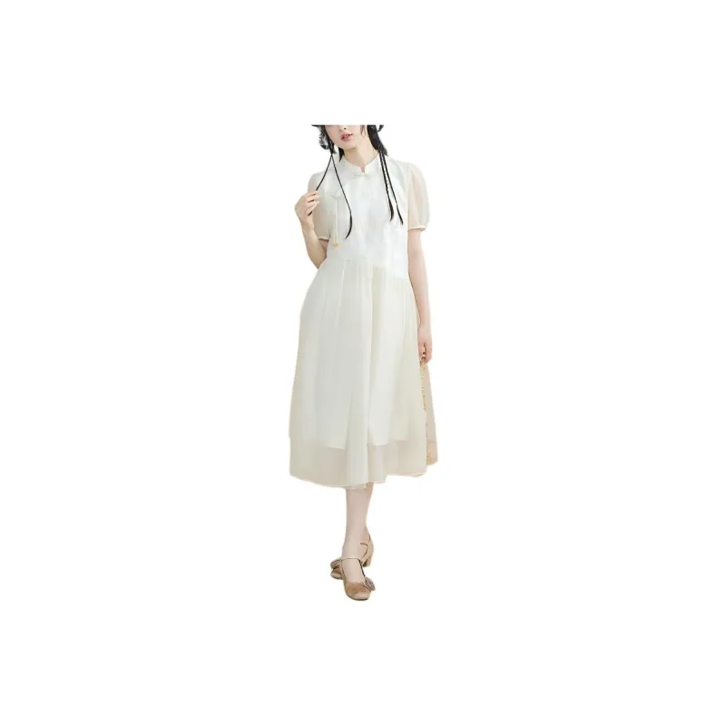 ZIHAN Short-Sleeved Dresses Women's White Ginger-0