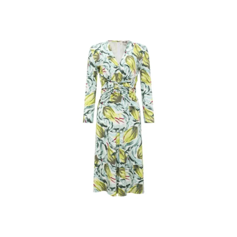 DVF Diane Von Furstenberg SS24 Long-Sleeved Dresses Women's Fresh Green Pomegranate Dance Pattern-0