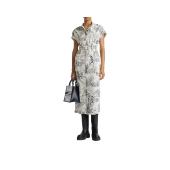 DIOR All Over Patterned Belted Short Sleeved Dress