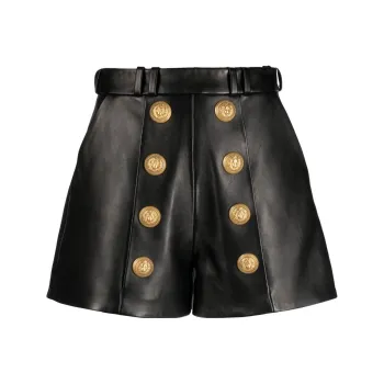 BALMAIN Button embellished Leather Shorts